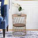 Βοηθητικό Τραπεζάκι Jaspin Megapap Μεταλλικό - mdf Χρώμα Χρυσό - Καρυδί 32x32x44εκ.