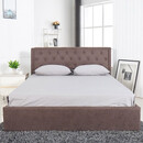 Κρεβάτι ArteLibre ASTER Σκούρο Καφέ Ύφασμα Με Αποθηκευτικό Χώρο 219x170x104cm (Στρώμα 160x200cm)
