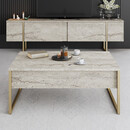 Τραπεζάκι Σαλονιού Luxe Megapap Χρώμα Travertine - Χρυσό 90x60x40εκ.