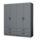 Ντουλάπα Ρούχων Ricardo Megapap Τετράφυλλη Χρώμα Ανθρακί 160x51,8x181εκ.