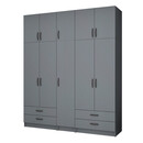 Ντουλάπα Ρούχων Ricardo Megapap Πεντάφυλλη με Πατάρι Χρώμα Ανθρακί 200x51,8x240εκ.