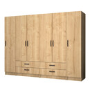 Ντουλάπα Ρούχων Ricardo Megapap Εξάφυλλη Χρώμα Φυσικό Οξιάς 240x51,8x181εκ.