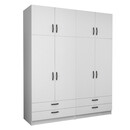 Ντουλάπα Ρούχων Victoria Megapap Τετράφυλλη με Πατάρι και Συρτάρια Χρώμα Λευκό 200x60x240εκ.