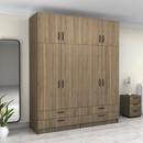 Ντουλάπα Ρούχων Victoria Megapap Τετράφυλλη με Πατάρι και Συρτάρια Χρώμα Καρυδί 200x60x240εκ.