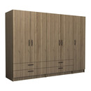 Ντουλάπα Ρούχων Victoria Megapap Πεντάφυλλη με Συρτάρια Χρώμα Καρυδί 250x60x181εκ.