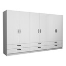 Ντουλάπα Ρούχων Victoria Megapap Εξάφυλλη με Συρτάρια Χρώμα Λευκό 300x60x181εκ.