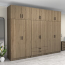 Ντουλάπα Ρούχων Victoria Megapap Εξάφυλλη με Πατάρι και Συρτάρια Χρώμα Καρυδί 300x60x240εκ.