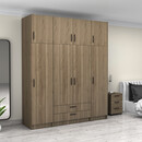 Ντουλάπα Ρούχων Victoria Megapap Τετράφυλλη με Πατάρι και Συρτάρια Χρώμα Καρυδί 200x60x240εκ.