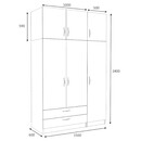 Ντουλάπα Ρούχων Victoria Megapap Τρίφυλλη με Πατάρι και Συρτάρια Χρώμα Λευκό 150x60x240εκ.