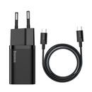 Baseus Φορτιστής Super si 1c 25w με Καλώδιο usb-c και Θύρα usb-c 1m (Μαύρο)