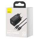 Baseus Φορτιστής Super si 1c 25w με Καλώδιο usb-c και Θύρα usb-c 1m (Μαύρο)