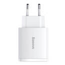 Baseus Φορτιστής Compact Quick Charger 2xusb, usb-c, pd, 3a, 30w (Λευκό)