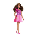 Mattel Barbie Doll: Fashionistas #225 - Curly Brown Hair With Pink Dress Curvy Dark Skin Doll (Hrh22)