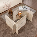 Τραπεζάκι Σαλονιού Vetrino Megapap Γυάλινο Χρώμα Travertine 105x65x40εκ.