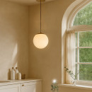 Φωτιστικό Οροφής Lumi Megapap e27 Γυάλινο Μονόφωτο Χρώμα Χρυσό - Λευκό Ø15x120εκ.