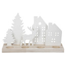 Κηροπήγιο Ορθογώνιο 'Wintertime' Πορσελάνη/Ξύλο Εκρού/Λευκό 10x30x18cm