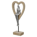 Γλυπτό Καρδιά 'Aroha' Ζευγάρι Μοτίβο Πολυρεζίνη Καφέ/Ασημί 7x14.5x34cm