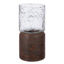 Κηροπήγιο Ρεσώ 'Anuk' Γυαλί/Ξύλο Μάνγκο Καφέ/Διάφανο 20.5x10cm