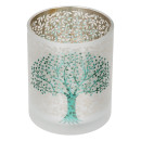 Φανάρι Κυλινδρικό Δέντρο Μοτίφ Γυάλινα Πράσινο Λευκό D10X13Cm D10X13Cm