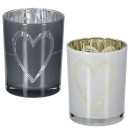 Φανάρι κυλινδρικό μοτίβο καρδιάς Γυάλινα σκεύη Γκρι Λευκό 2 Ποικιλία D10X13Cm D10X13Cm