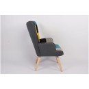 Πολυθρόνα ArteLibre BRIAR Κίτρινο/Μπλε Patchwork Ύφασμα/Ξύλο 73x69x96cm