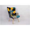 Πολυθρόνα ArteLibre BRIAR Κίτρινο/Μπλε Patchwork Ύφασμα/Ξύλο 73x69x96cm