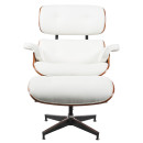 Πολυθρόνα Relax ArteLibre MIREN Με Υποπόδιο Λευκό/Καφέ Ξύλο/PU 82x92x78cm