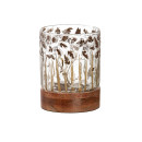 Κηροπήγιο ArteLibre Με Διακόσμηση Φύλλα Διάφανο/Καφέ Γυαλί/Ξύλο 13.5cm
