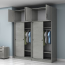 Ντουλάπα Ρούχων Regio Megapap Τετράφυλλη Συρόμενη με Πατάρι Χρώμα Γκρι Σκυροδέματος 200x60x240εκ.