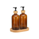 Estia Αντλιες Σαπουνιου Bamboo Essentials Γυαλινες 500ml σετ 3 Τεμ. με Δισκο Βαμβοο