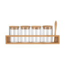Estia Δοχεια Μπαχαρικων Γυαλινα σετ 5 τεμ 27x6.5x12.5cm με Βαση Bamboo και Κουταλι