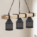 Φωτιστικό Οροφής Elora Megapap e27 Ξύλινο - Μεταλλικό Τρίφωτο Χρώμα Φυσικό - Μαύρο 50x13x75εκ.