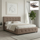 Κρεβάτι iro Megapap Υφασμάτινο με Αποθηκευτικό Χώρο Χρώμα Μπεζ - Καφέ 150x200εκ.