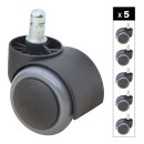 Ανταλλακτικά Ροδάκια Megapap για Καρέκλες Γραφείου σετ 5 τμχ Χρώμα Μαύρο - Γκρι