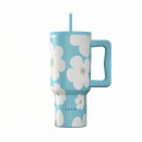 Estia Θερμος Straw Tumbler xl Save the Aegean 900ml Blue Daisy