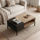 Τραπεζάκι Σαλονιού Cailin Megapap Χρώμα Sepet oak - Black Wood 90x56x40,6εκ.