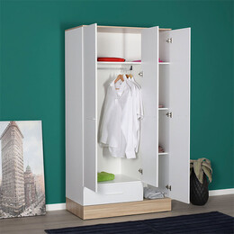 Ντουλάπα Ρούχων Base Megapap Τρίφυλλη σε Χρώμα Λευκό - Sonoma 103x52x198εκ.