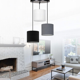 Φωτιστικό Οροφής Rosie Megapap Υφασμάτινο Τρίφωτο Χρώμα Γκρι/μαύρο 15x15x90εκ.