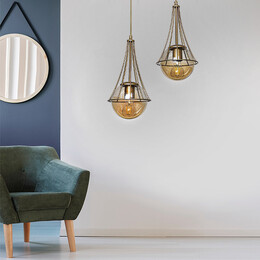 Φωτιστικό Οροφής Chavi Megapap e27 Μεταλλικό Δίφωτο Χρώμα Χρυσό 40x40x80εκ.