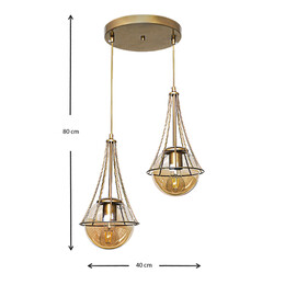 Φωτιστικό Οροφής Chavi Megapap e27 Μεταλλικό Δίφωτο Χρώμα Χρυσό 40x40x80εκ.