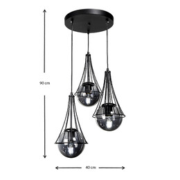 Φωτιστικό Οροφής Chavi Megapap e27 Μεταλλικό Τρίφωτο Χρωμα Μαύρο 40x40x90εκ.
