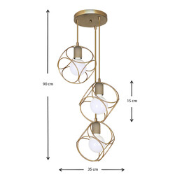 Φωτιστικό Οροφής Lusita Megapap e27 Μεταλλικό Τρίφωτο Χρώμα Χρυσό 35x35x90εκ.