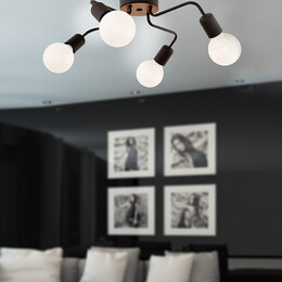 Φωτιστικό Οροφής Horus Megapap e27 Μεταλλικό Τετράφωτο Χρώμα Μαύρο 48x48x10εκ.