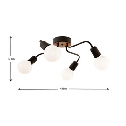 Φωτιστικό Οροφής Horus Megapap e27 Μεταλλικό Τετράφωτο Χρώμα Μαύρο 48x48x10εκ.