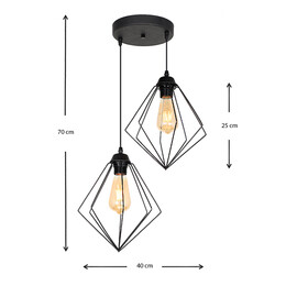 Φωτιστικό Οροφής Nura Megapap e27 Μεταλλικό Δίφωτο Χρώμα Μαύρο 40x40x70εκ.