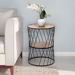 Βοηθητικό Τραπεζάκι Jaspin Megapap Μεταλλικό - mdf Χρώμα Μαύρο - Καρυδί 32x32x44εκ.