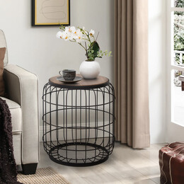 Σκαμπώ - Τραπεζάκι Βοηθητικό Muller Megapap Μεταλλικό - mdf Χρώμα Μαύρο - Καρυδί 35x35x47εκ.