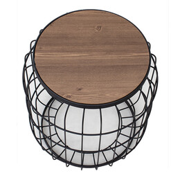 Σκαμπώ - Τραπεζάκι Βοηθητικό Muller Megapap Μεταλλικό - mdf Χρώμα Μαύρο - Καρυδί 35x35x47εκ.