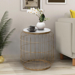 Σκαμπώ - Τραπεζάκι Βοηθητικό Muller Megapap Μεταλλικό - mdf Χρώμα Χρυσό - Λευκό 35x35x47εκ.