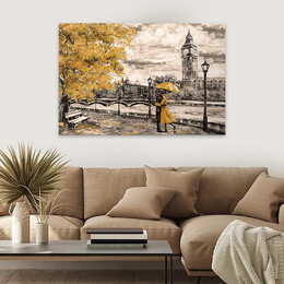 Πίνακας σε Καμβά "big ben and Yellow Leaves" Megapap Ψηφιακής Εκτύπωσης 75x50x3εκ.